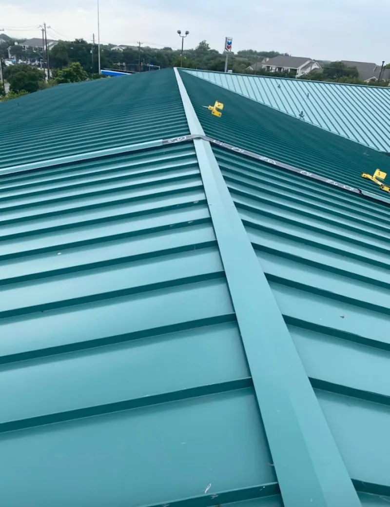Green commercial metal roof ridge and valley for Metal Roof Repair in Killeen